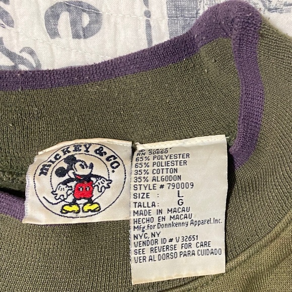 Mickey Mouse & Co “Genuine Garment” Sweatshirt Olive Green/Purple Large Preowned - Picture 2 of 7